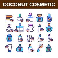 conjunto de iconos de colección de paquete cosmético de coco vector