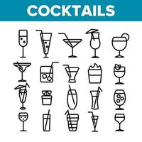 Cocktails, Alcohol and Soft Drinks Linear Icons Set vector