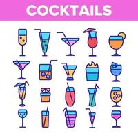 Cocktails, Alcohol and Soft Drinks Linear Icons Set vector