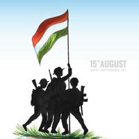 fondo del día de la independencia de la india con soldados sosteniendo el fondo de la bandera india vector