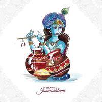 Shree krishna janmashtami festival holiday card background vector