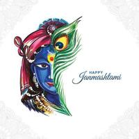 Happy janmashtami festival of india lord krishna beautiful card background vector