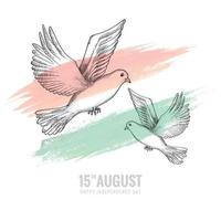 Hand draw doves sketch happy independence day background vector