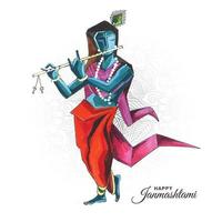 Lord krishna indian god happy janmashtami festival holiday card background vector