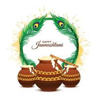 Beautiful illustration of dahi handi for hindu festival shree krishna janmashtami card background vector