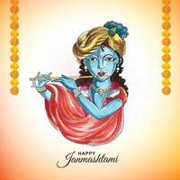 Lord krishna janmashtami religious holiday card background vector