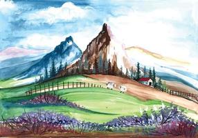 Beautiful nature landscape mountains hand draw watercolor background vector