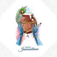 Hindu festival of india happy janmashtami card background vector