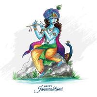 Lord krishna janmashtami religious holiday card background vector