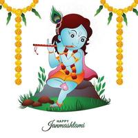 illustration of lord krishana in happy janmashtami holiday background vector