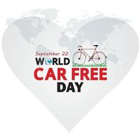 World Car free day. Sepember 22. Cool bicycle. World map white color background. Vector illustration.