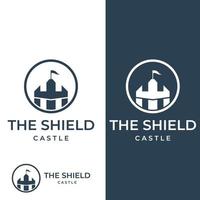 Castle logo silhouette, castle logo with shield combination design vector illustration template.