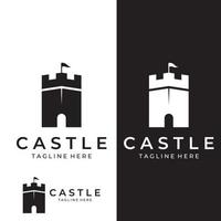 Castle logo silhouette, castle logo with shield combination design vector illustration template.