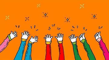 hands up applause hand draw. cartoon style with funny colors. vector illustration