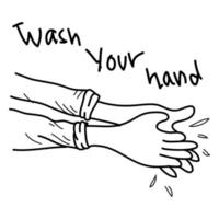 doodle Hand drawn of Hand washing with soap icon. isolated on white background. vector illustration