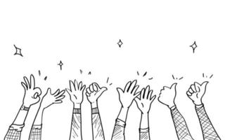 hand drawn of hands up, clapping ovation. applause, thumbs up gesture on doodle style , vector illustration