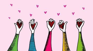 doodle hands up, Hands with love. vector illustration