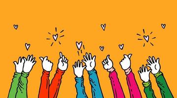 hands up applause hand draw. cartoon style with funny colors. vector illustration