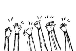 garabatear manos arriba, manos aplaudiendo. gestos de aplausos. Felicitaciones de negocios. ilustración vectorial vector