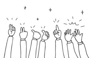 hand drawn of hands clapping ovation. applause, thumbs up gesture on doodle style , vector illustration