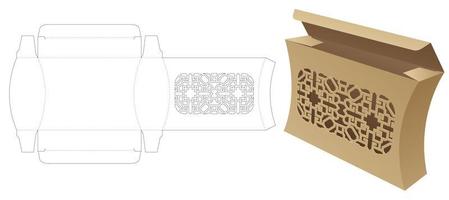 Curved box with stenciled pattern die cut template and 3D mockup vector