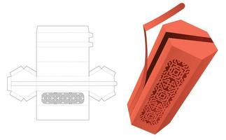 embalaje hexagonal alto con cremallera con plantilla troquelada de patrón estarcido y maqueta 3d vector