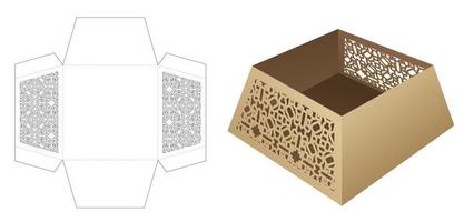 bandeja trapezoidal con plantilla troquelada de patrón estarcido y maqueta 3d vector