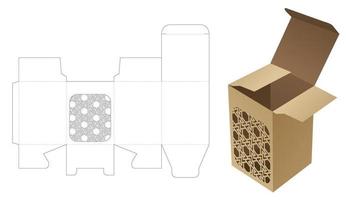 caja con plantilla troquelada de ventana de patrón estarcido y maqueta 3d vector