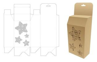 Hanging box with stenciled pattern in shaped stars window die cut template and 3D mockup vector