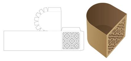 Cardboard round bowl with stenciled geometric pattern die cut template and 3D mockup vector