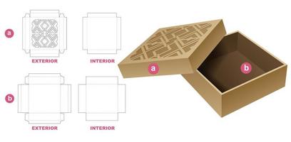 caja de lata rígida con plantilla troquelada de patrón geométrico estampado y maqueta 3d vector