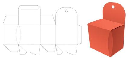 Mini chamfered corner box with hang hole die cut template and 3D mockup vector