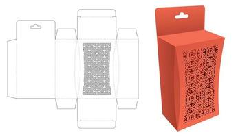 caja de esquina biselada colgante con plantilla de troquelado de ventana de patrón estarcido y maqueta 3d vector