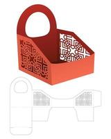 Sloped edge stenciled handle tray die cut template and 3D mockup vector