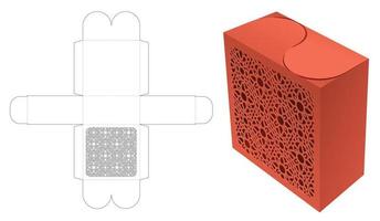 Locked box with stenciled pattern die cut template and 3D mockup vector