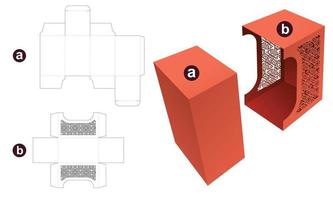 Stenciled sliding box die cut template and 3D mockup vector