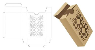 Stenciled pattern tin box die cut template and 3D mockup vector