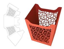 stenciled snack container die cut template and 3D mockup vector