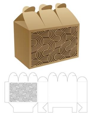 Lockable box with stenciled curved die cut template and 3D mockup
