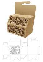 Hanging chamfered box with stenciled pattern windows die cut template and 3D mockup vector