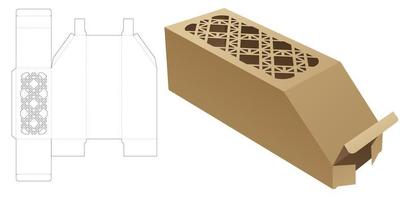 Angle long box with stenciled geometric pattern die cut template and 3D mockup vector