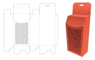 embalaje colgante con plantilla de troquelado de ventana de patrón estarcido y maqueta 3d vector