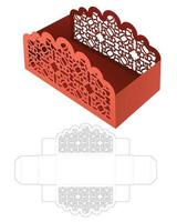 Stenciled snack container die cut template and 3D mockup vector