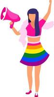 LGBT activist with megaphone semi flat color vector character