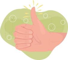 Thumbs up 2D vector isolated illustration. Positive opinion flat hand gesture on cartoon background. Appreciation and acceptance colourful editable scene for mobile, website, presentation