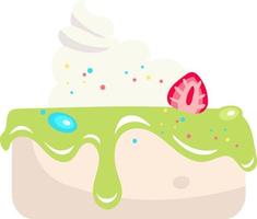 Cake with whipped cream and strawberry semi flat color vector object. Tasty dessert. Full sized item on white. Confectionery simple cartoon style illustration for web graphic design and animation