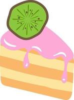 Portion of cake with pink frosting and kiwi semi flat color vector object. Full sized item on white. Confectionery product simple cartoon style illustration for web graphic design and animation