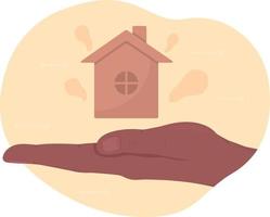 House purchase special offer 2D vector isolated illustration. Holding home flat hand gesture on cartoon background. Housing help colourful editable scene for mobile, website, presentation