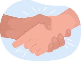 Handshake 2D vector isolated illustration. Parting tradition flat hand gesture on cartoon background. Grasping hands. Brief greeting colourful editable scene for mobile, website, presentation