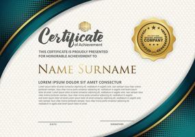 luxury and elegant certificate template with halftone texture on curved shape ornate and modern pattern background vector